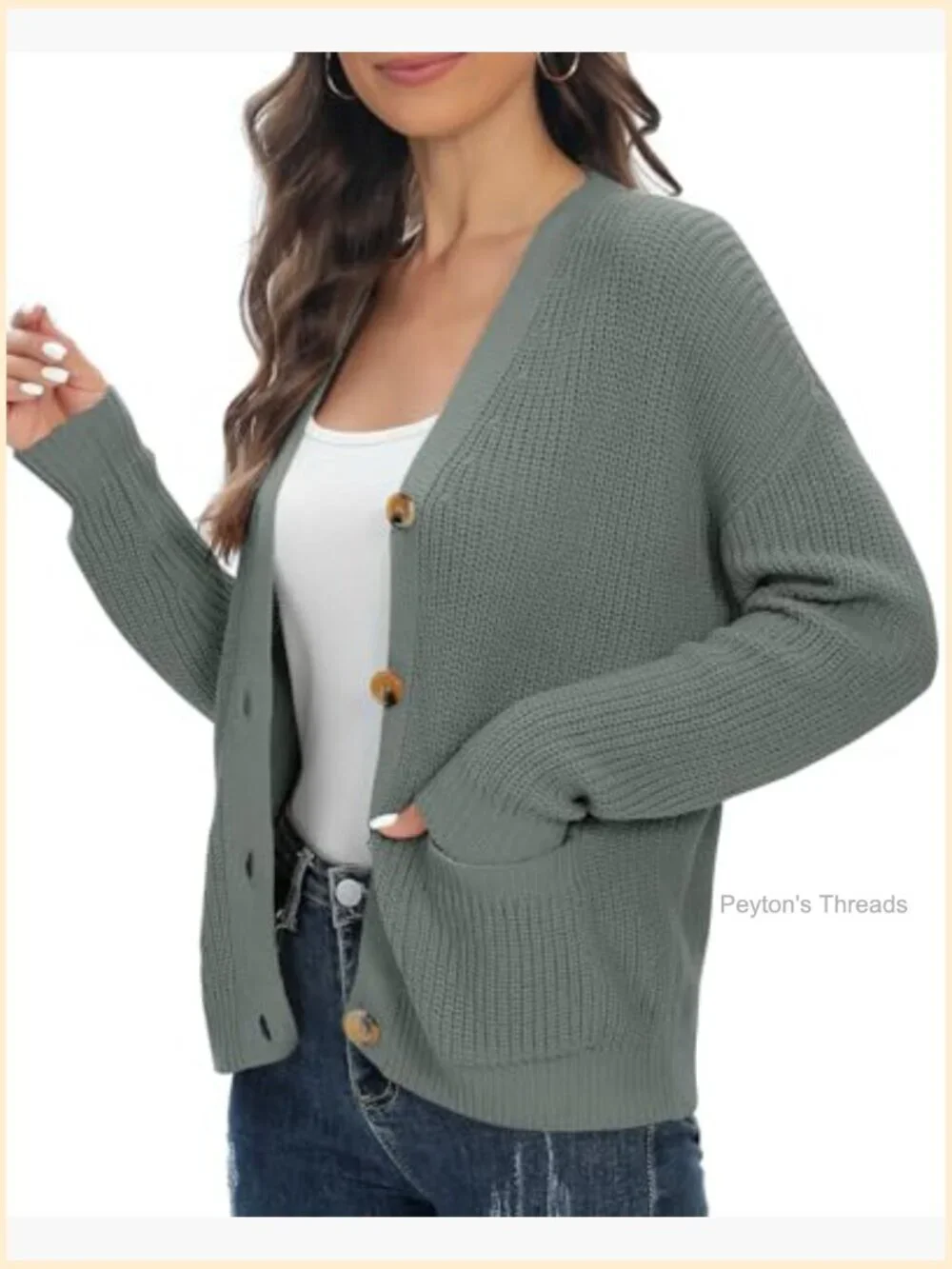 Lightweight Knit Open Front V-Neck Long Sleeve Button Down Cardigan with Pockets